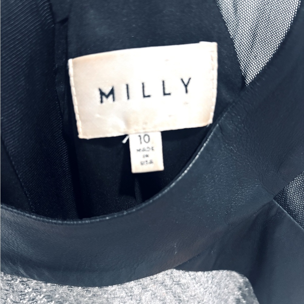 Milly Black Lambskin Leather & Metallic Silver Knit Dress Size 10. - Picture 10 of 11